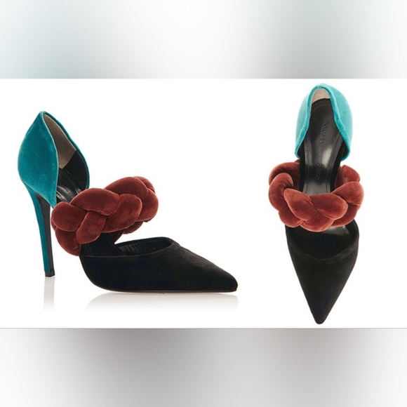 Marco de Vincenzo Color-Block Braided Velvet Pump Heels 38 - Picture 3 of 16